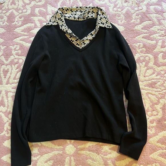 J McLaughlin Women's Black V Neck Sweater with Decorative Collar Long Sleeve - Picture 1 of 9